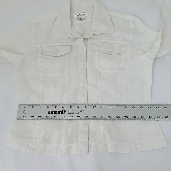 Allison Taylor Shirt Women L 100% Linen White Button Down Pockets Resort Beach - Picture 6 of 8